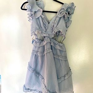 JACKY RUFFLE TIERED CUTOUT DRESS - LIGHT BLUE
